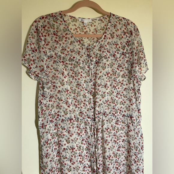 DR2 by Daniel Rain sheer floral duster dress drawstring waist button close large - Picture 6 of 7